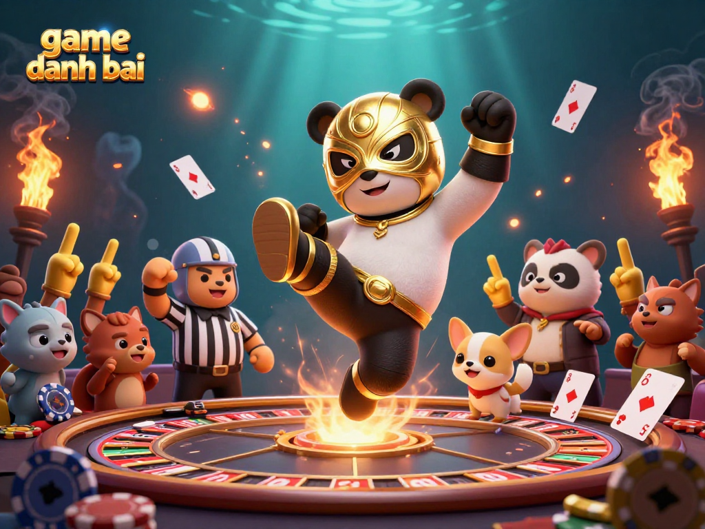 engage in game danh bai excitement with animated characters in a lively casino scene
