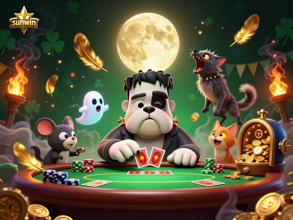 Experience exciting poker action at "sunwin" with characters in a vibrant casino scene.