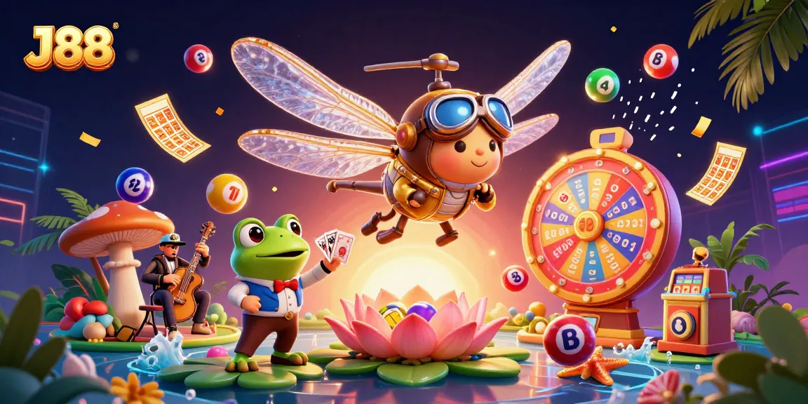 Experience J88's thrilling casino magic with a 3D dragonfly pilot, frog croupier, and jazz musicians!