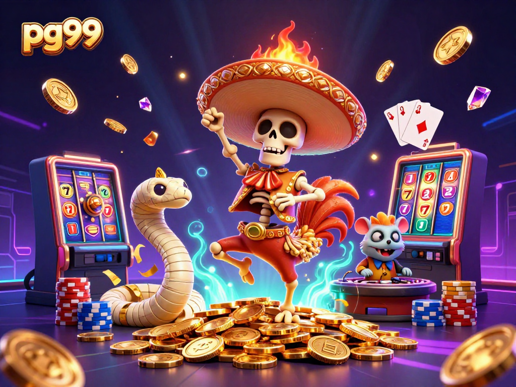 Experience thrilling casino wins with pg99's vibrant scene featuring playful characters and dynamic games.