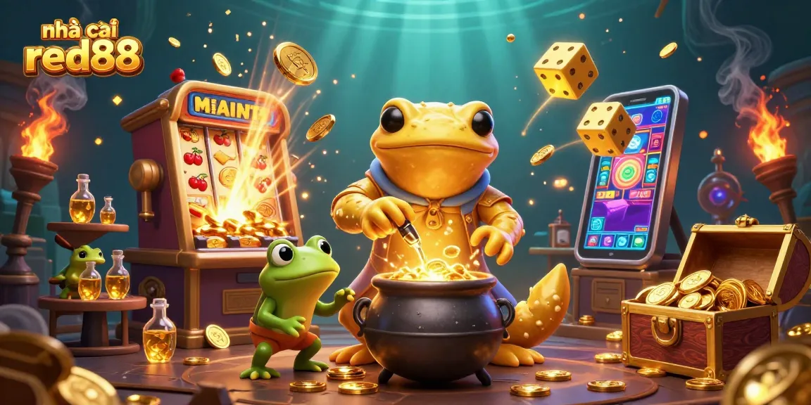 Experience the thrill at nhà cái red88 with a vibrant 3D casino scene bursting with gold and excitement.