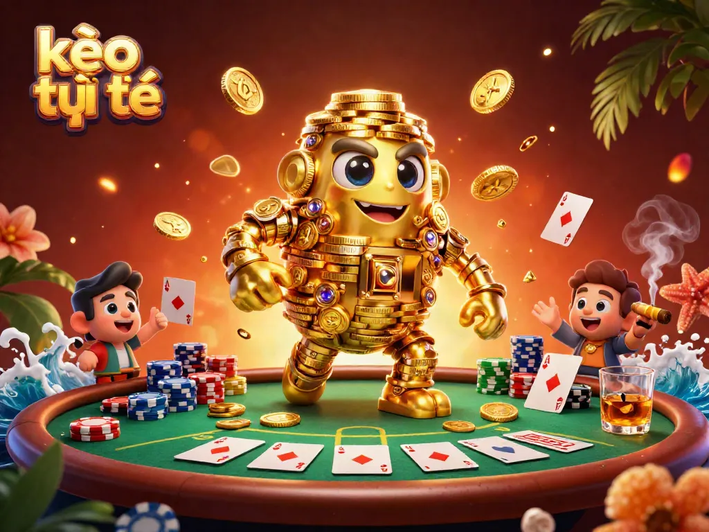 Engaging scene depicting the kèo trực tuyến action with a golden golem amidst a rich casino setting.