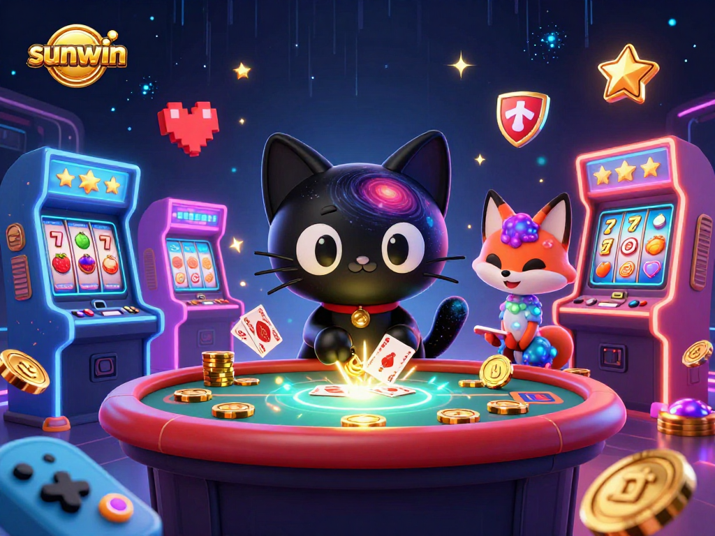 Experience immersive fun at sunwin with a cosmic casino featuring vibrant characters and gaming elements.