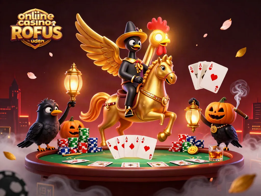 Play exciting games at online casino uden ROFUS with vibrant 3D casino illustration.