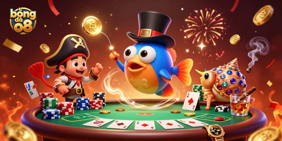 Engaging gambling scene with bóng đá o8 characters attracting coins amidst a vibrant casino setting.