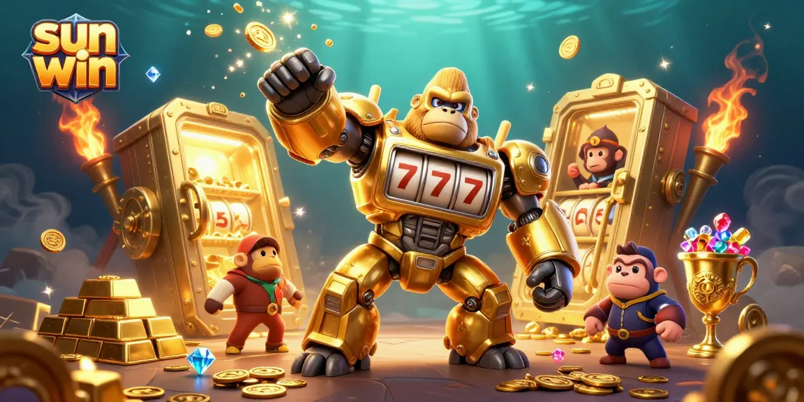 Win big at sun win casino with a vibrant golden gorilla mech and explosive riches!