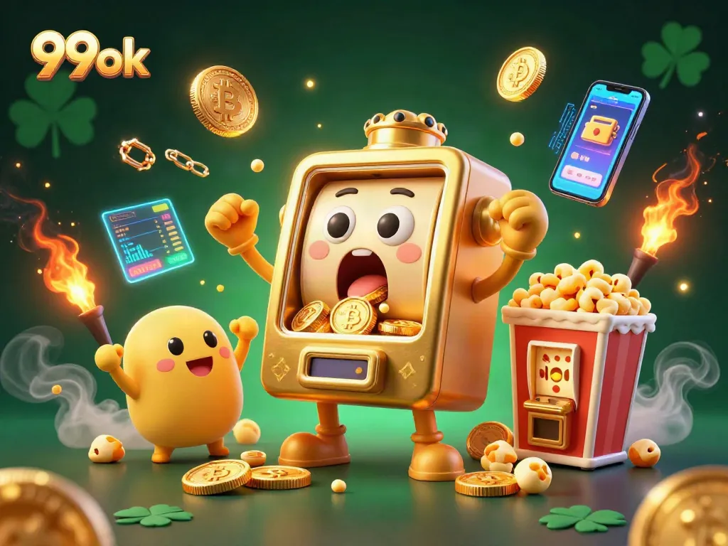 Spin the 99ok slot machine and celebrate the big jackpot with coins pouring out!