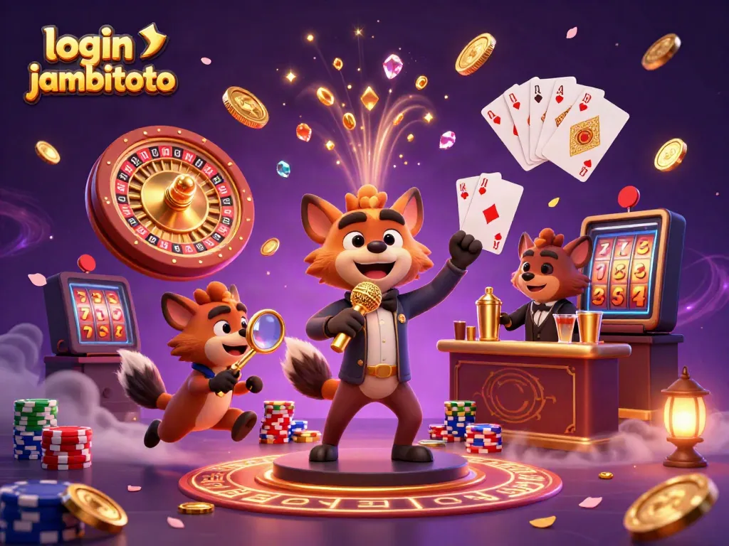 Experience the thrill at JambiToto with this lively casino scene featuring hyenas and a golden roulette wheel.