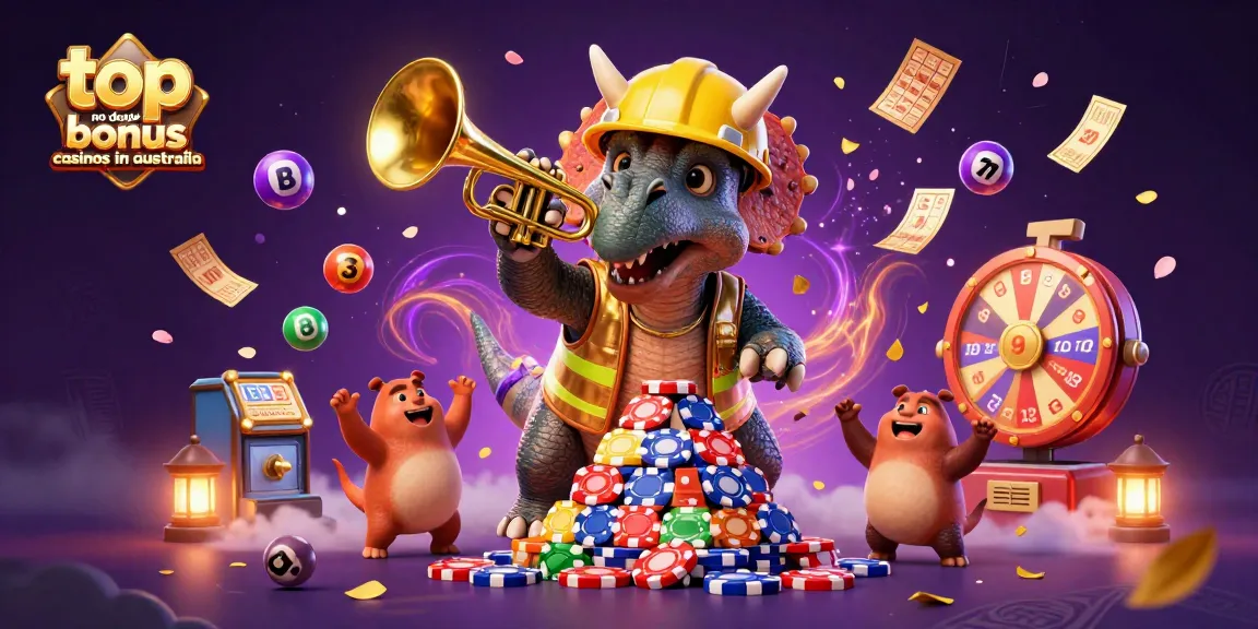 Join the excitement with top no deposit bonus casinos in Australia featuring lively casino characters and gambling elements.