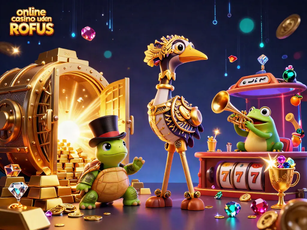 Spin and win at an online casino uden ROFUS with vibrant characters and rich treasures.