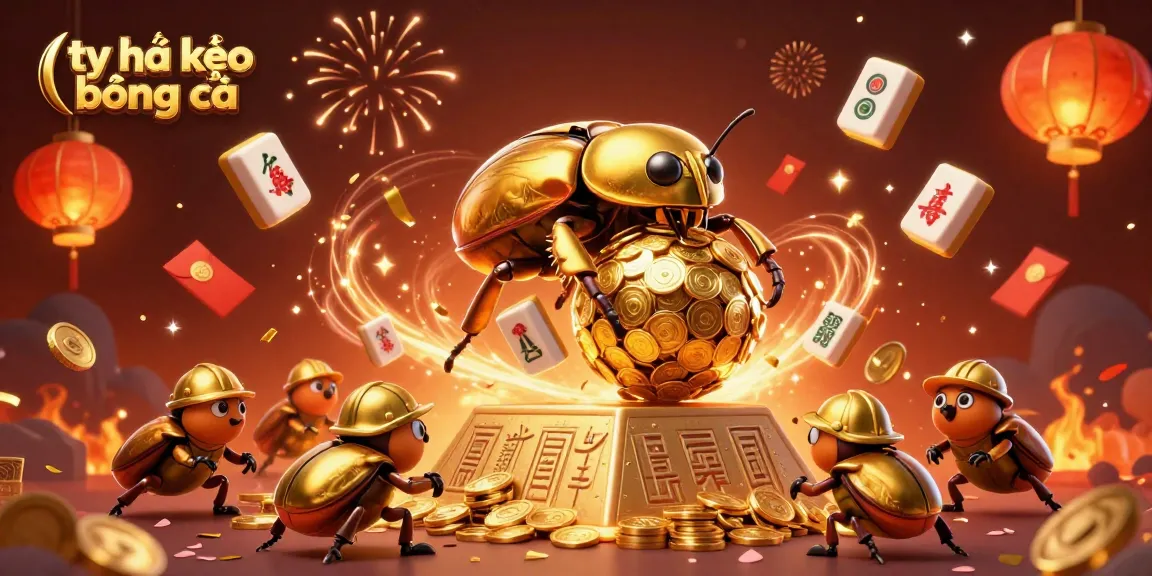 Engage with tỷ lệ kèo bóng đá in this vibrant illustrated scene featuring cartoon beetles and casino symbols.