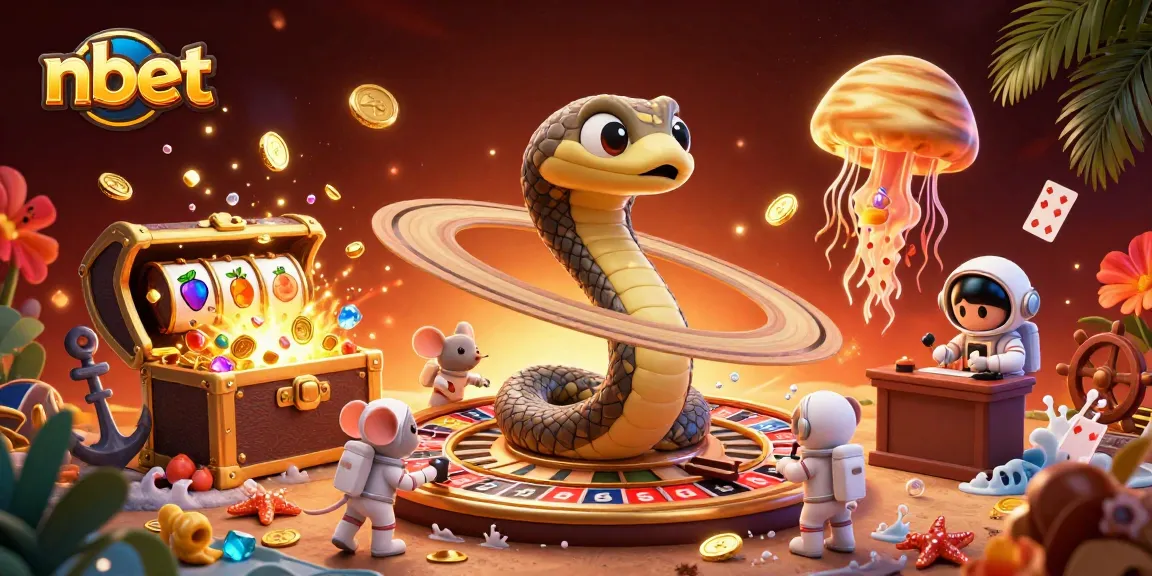 Bet on nbet's vibrant cosmic casino scene featuring playful characters and dazzling gaming elements.