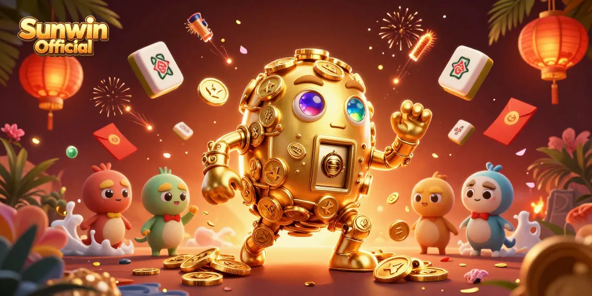 Experience the excitement at Sunwin Official with the golden golem and dynamic casino symbols.