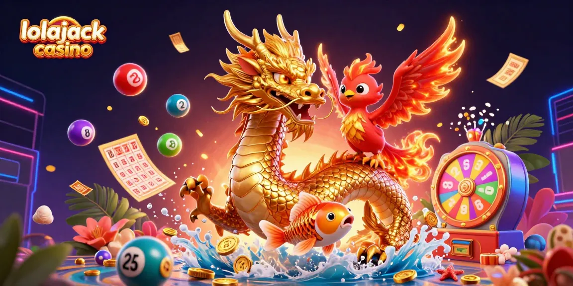Bet big at lolajack casino with a vibrant 3D scene showcasing dynamic gaming elements and lucky symbols.