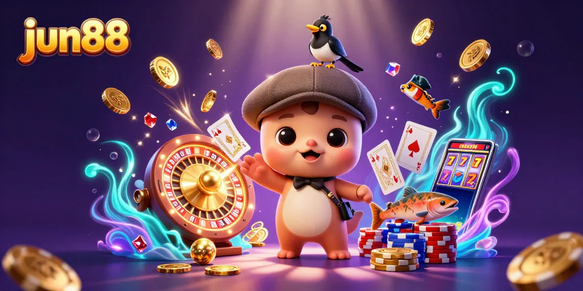 Experience the excitement with jun88's immersive casino world featuring playful characters and vibrant game elements!