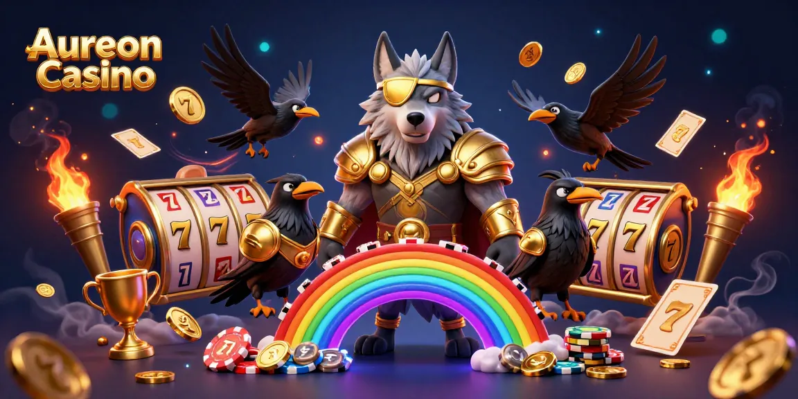 Aureon Casino players enjoy a vibrant gaming experience surrounded by slot reels and golden elements.